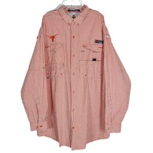 Columbia PFG Texas Longhorns Shirt Super Bonehead Men XL Burnt Orange Plaid EUC